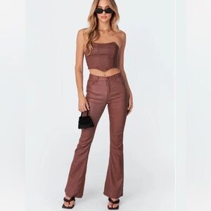 Edikted Luna faux leather pants in brown with matching top set